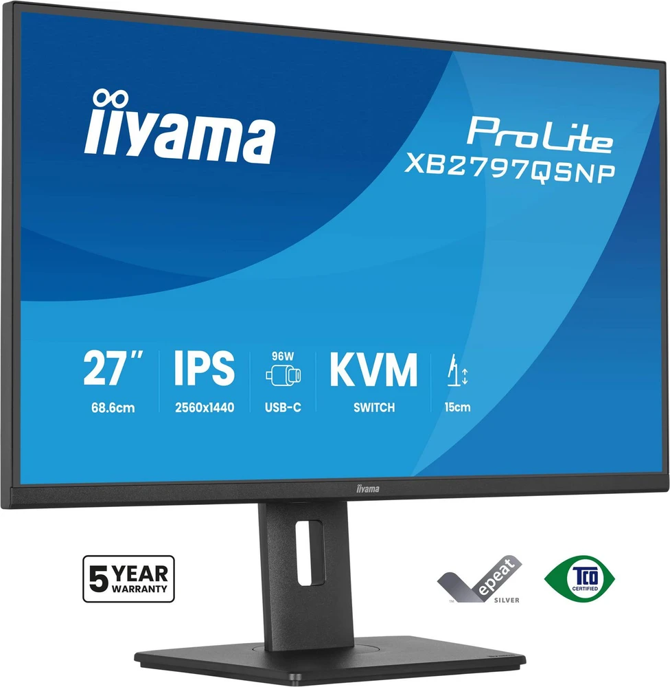 Monitorius iiyama XB2797QSNP-B1 27" QHD IPS USB-C Docking KVM LAN
