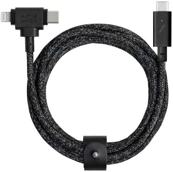 „Native Union Belt Cable Duo Pro 240W“ – USB-C – USB-C / „Lightning“ laidas, 2,4 m (cosmos)