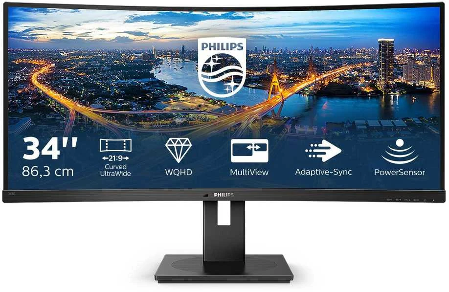 Monitorius Philips 345B1C/00 lenktas „UltraWide“ QHD 3440 x 1440 p/Adaptive-Sync/DisplayPort