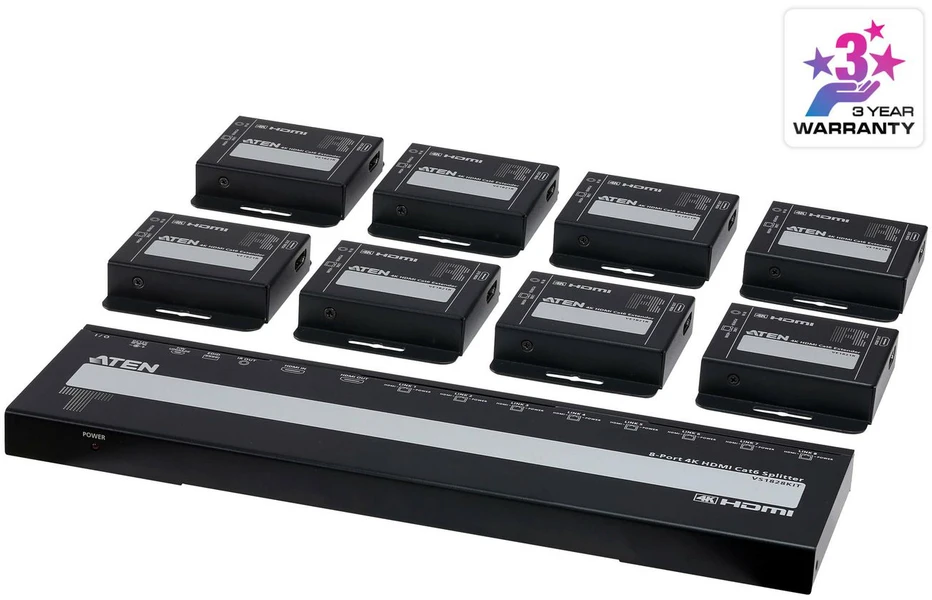Šakotuvas System przekazu sygnału AV Aten ATEN VS1828KIT 8-portowy rozgałęźnik 4K HDMI Cat6 su 8 odbiornikami