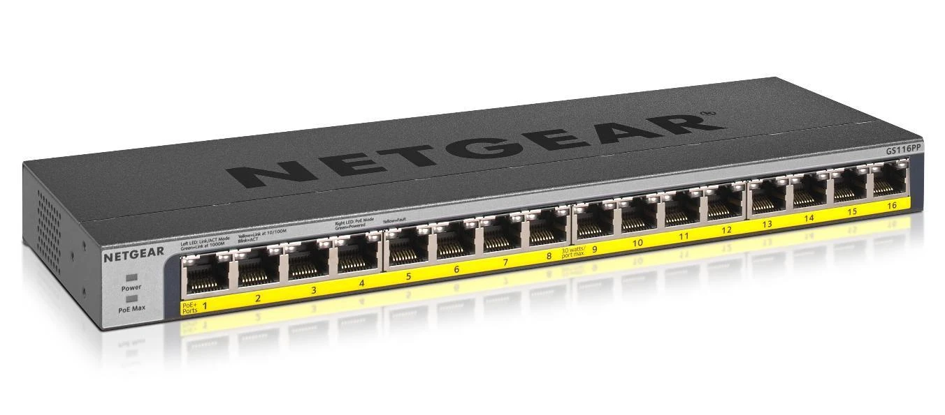 Jungiklis PoE NETGEAR GS116PP-100EUS (16x 10/100/1000Mbps)