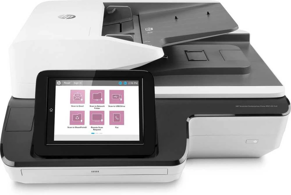 Skeneris Hewlett Packard (HP) „HP ScanJet Enterprise Flow N9120 fn2“ skaitytuvas / dokumentų darbo stotis – A3 spalvinis 600 dpi, plokščiasis / lapų tiektuvas, automatinis dokumentų tiektuvas, automatinis dvipusis skenavimas, OCR / nuskaitymas į tekstą, 120 psl./min., 20 000 puslapių per dieną