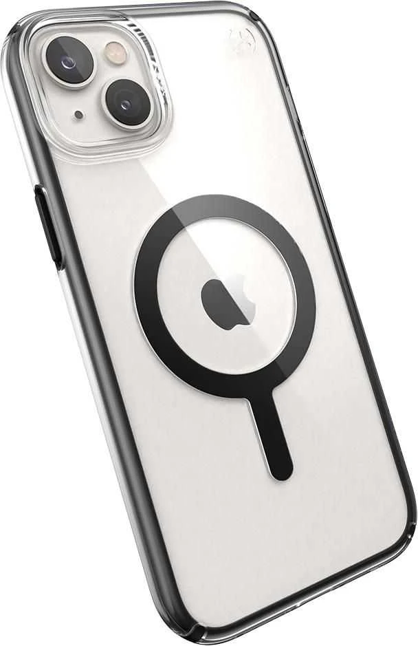 Speck Presidio Perfect-Clear su Impact Geometry + MagSafe - dėklas skirtas Apple iPhone 15 Plus / 14 Plus su MICROBAN coating Clear / Juodas