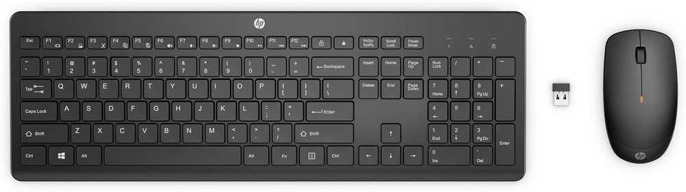 Klaviatūra Hewlett Packard (HP) HP 235 Bevielis pelės ir klaviatūros rinkinys, Viso dydžio (100%), Bevielis, RF belaidis, Juoda, Pelė pridedama