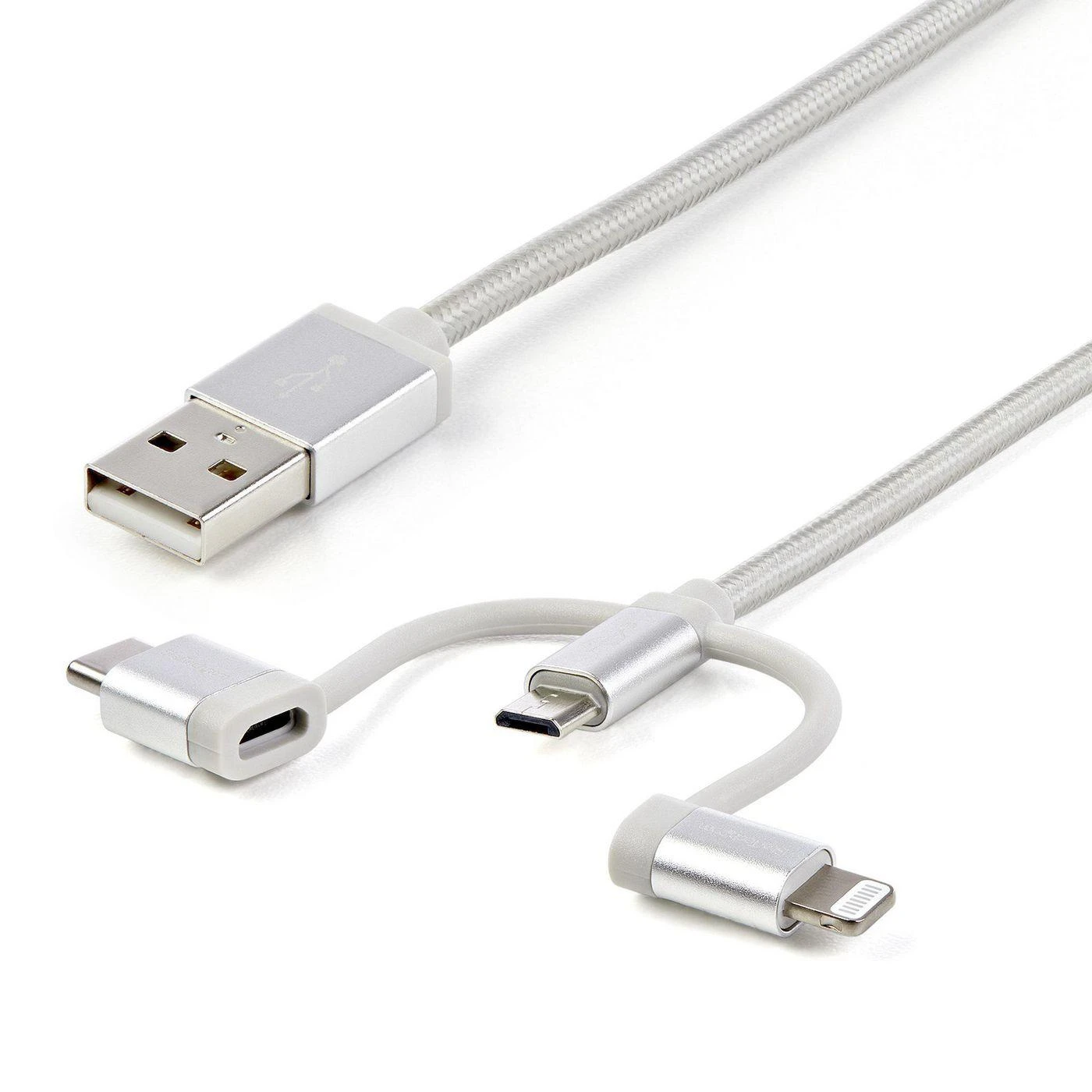 Kabelis USB StarTech USB-A - USB-C + microUSB + Lightning 1 m Sidabrinė (LTCUB1MGR)