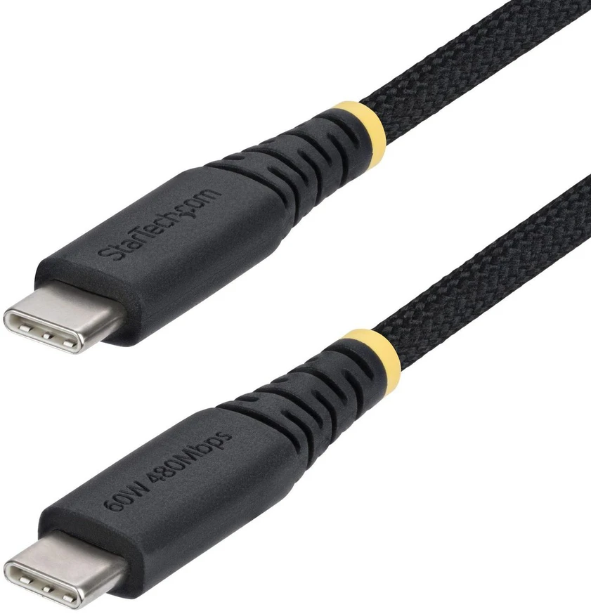 USB kabelis StarTech USB-C į USB-C 1 m USB 2.0 Power Delivery 60 W Patvarus Juodas (USB2CC1MNCBR)