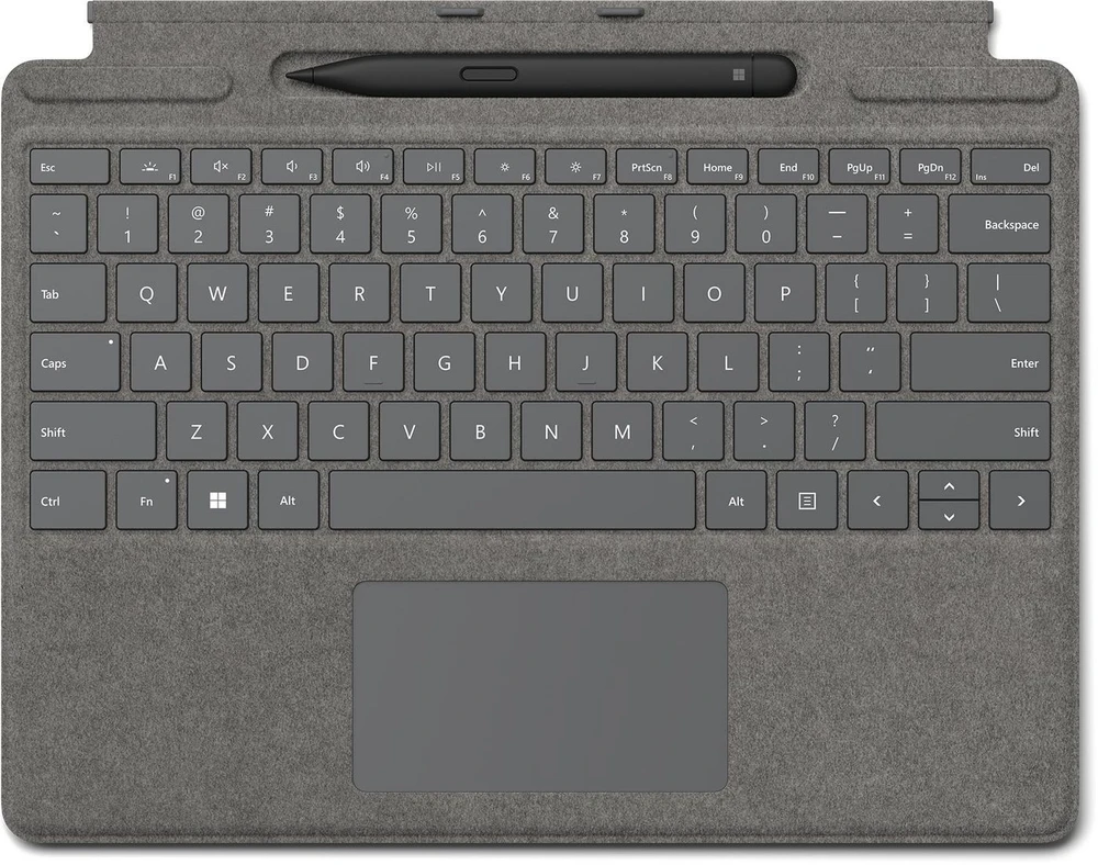 Microsoft Surface Pro 8/9/X 13" dėklas su klaviatūra ir rašikliu, anglų (JAV) išdėstymas, platinos spalvos