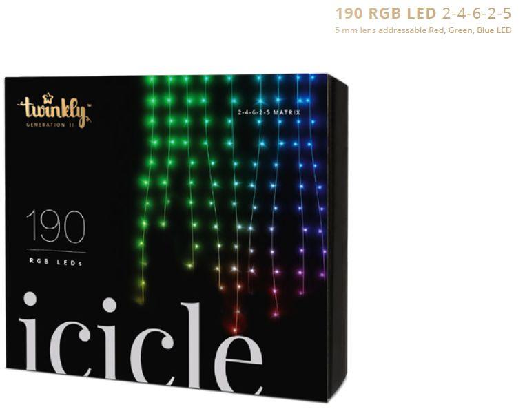 Kalėdinė išmanioji lempučių girlianda Twinkly Icicle 190 LED RGB, varvekliai, daugiaspalvės
