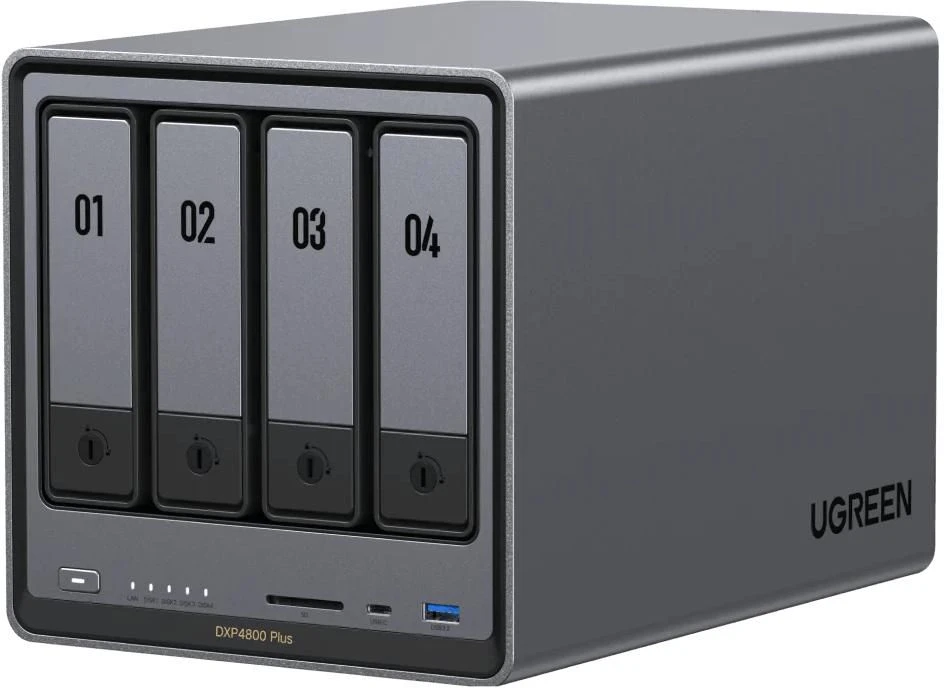 Serveris UGREEN NASync DXP4800 Plus 4 skyrių NAS 0/4 SATA, 0/2 M.2 SSD, 1 x 10 GbE + 1 x 2,5 GbE, 8 GB RAM
