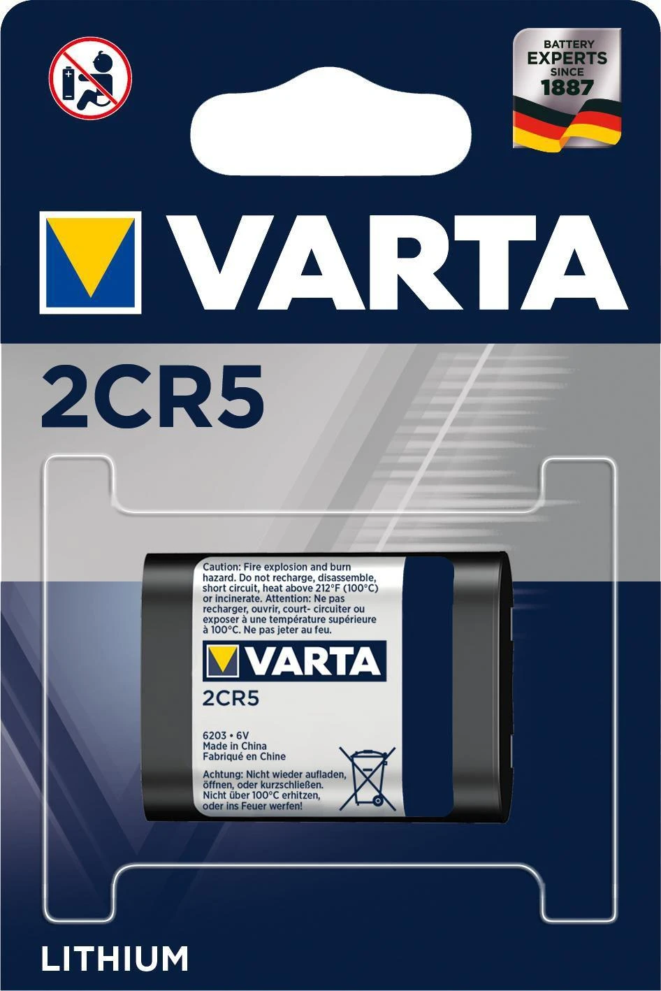 Varta Lithium 6V 2CR5 1400mAh baterija 6203, 1 vnt.