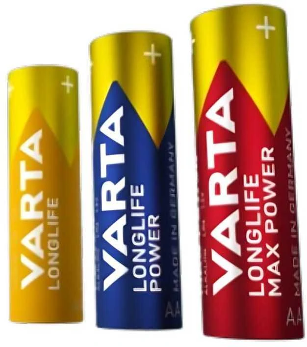 Trys Varta šarminės baterijos - LongLife, Power ir Max Power