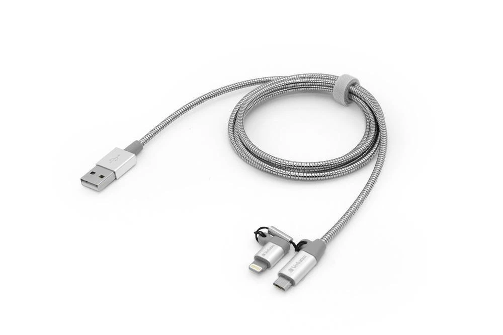 Verbatim 48869 USB kabelis 1 m USB A Micro-USB B/Lightning Aliuminis, Pilka