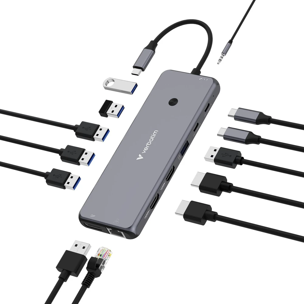 Verbatim Adapteris Hub USB-C – 2xHDMI/DP/ Eternet/6xUSB-A/Jack 3.5mm/2xUSB-C pilkos spalvos 32153