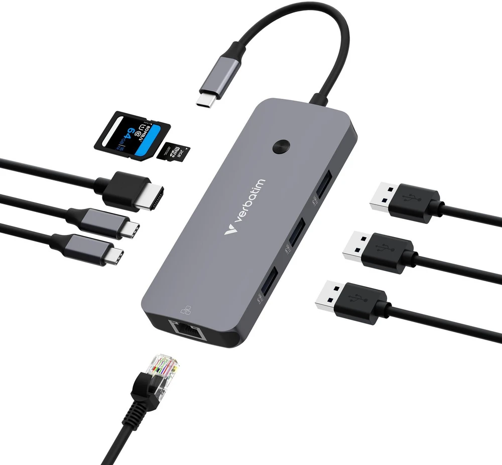 Verbatim CMH-09 C tipo USB 10000 Mbit/ai Sidabras