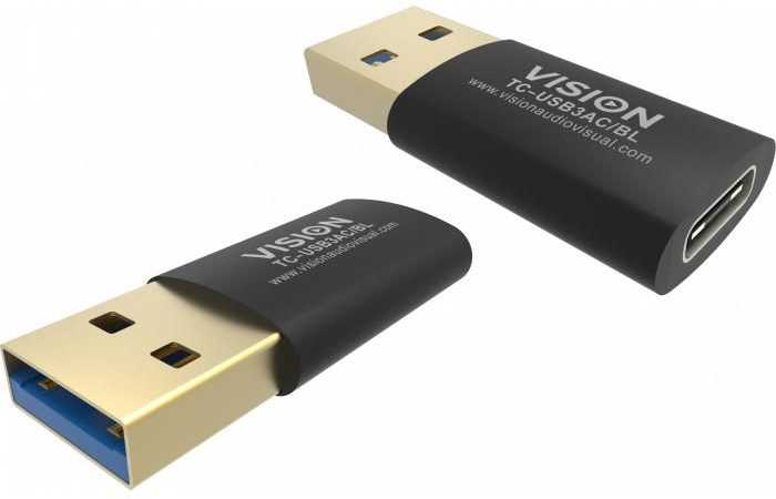 Vision Professioneller installationstauglicher USB-C-zu-USB-A-Adapteris - 30 JAHRE GARANTIE - wird an der Standard-USB-A 3.0-Buchse eines Laptops angeschlossen - USB-C (F) zu USB-A (M) - USB 3.1 Gen 2 - juodas