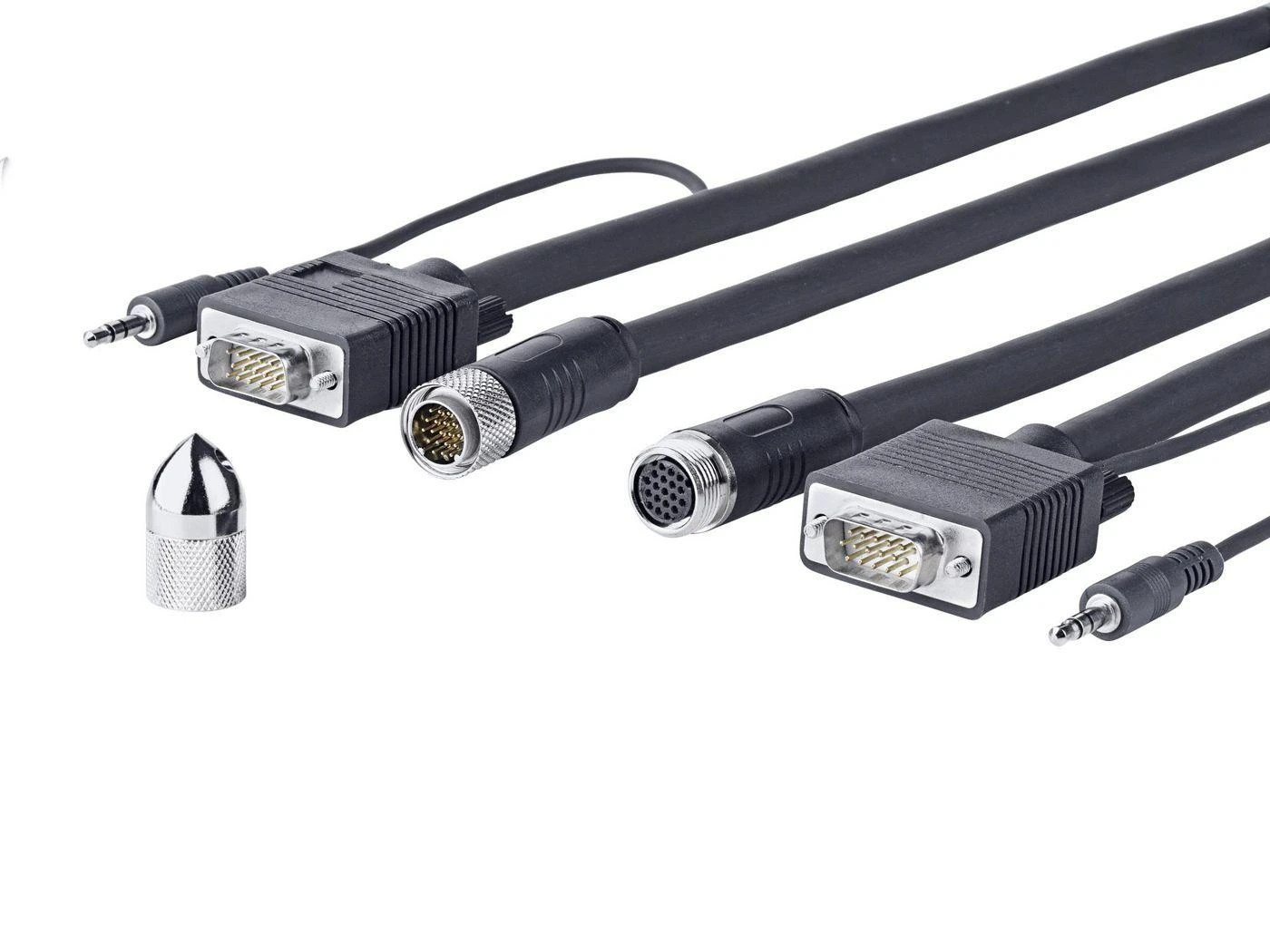 VGA kabelis su 3.5mm audio jungtimis ir apsauginiu antgaliu