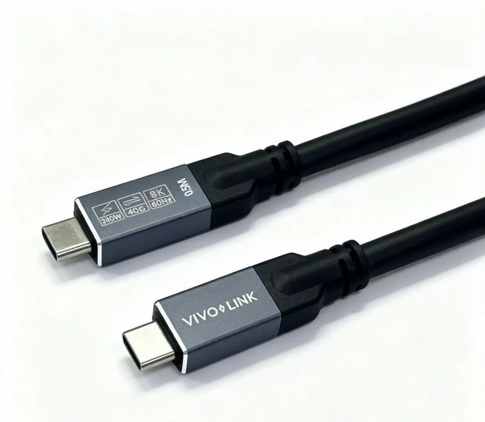 VivoLink USB-C to USB-C 0.5m USB4, 40Gbps, 100W PD, 8K, Enterprise-tested kabelis USB USB4 Gen 2x2 0,5 m 40 Gbit/s Juodas