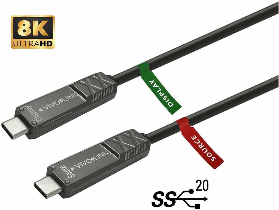 Kabelis USB VivoLink USB-C - USB-C 15 m Juodas (USB-C į USB-C kabelis 15 m)