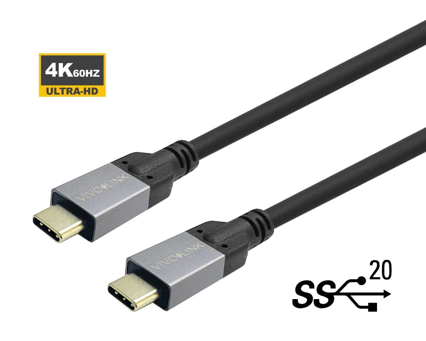 Kabelis USB VivoLink USB-C - USB-C 2 m Juodas (PROUSBCMM2)