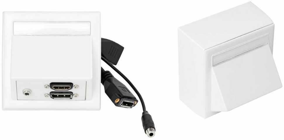 „VivoLink WI221292“ maitinimo lizdas, HDMI + DisplayPort + 3,5 mm, baltas
