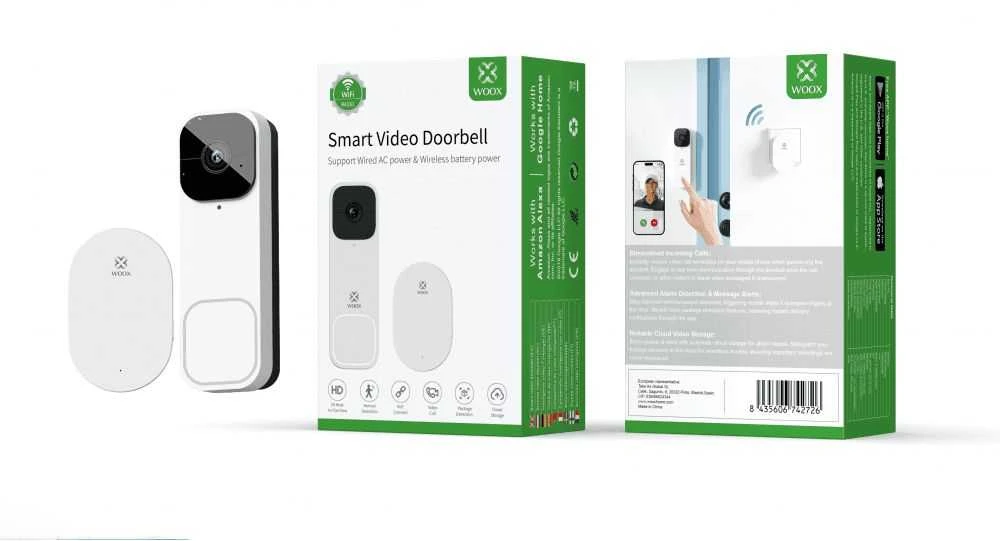 Woox Bevielis išmanusis Wi-Fi durų skambutis su vaizdo kamera 3MP, baltas, TUYA / Smart Life