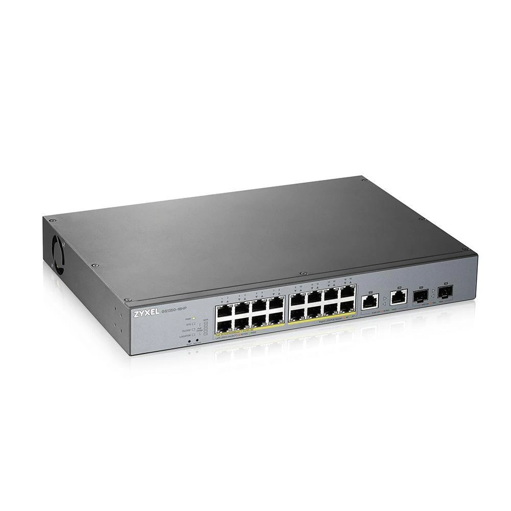 Šakotuvas ZYXEL GS1350-18HP, 18 prievadų valdomas CCTV POE komutatorius, didelio nuotolio, 250 W (1 metų NCC PRO paketo licencija) (5 metų garantija)