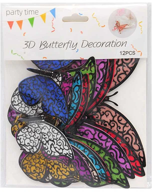 3D lipdukai Drugeliai, 12 vnt. - Sidabrinė