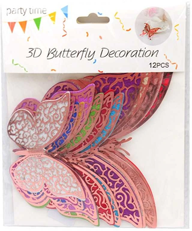 3D lipdukai Drugeliai, 12 vnt. - Sidabrinė