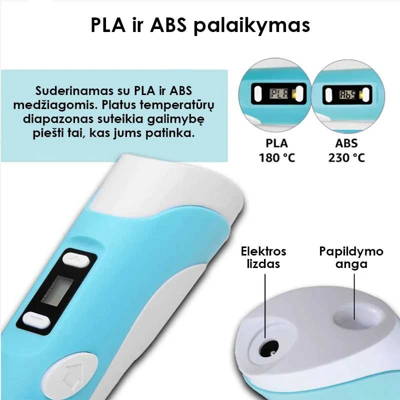 3D rašiklio "PEN-II" rinkinys su PLA siūlais