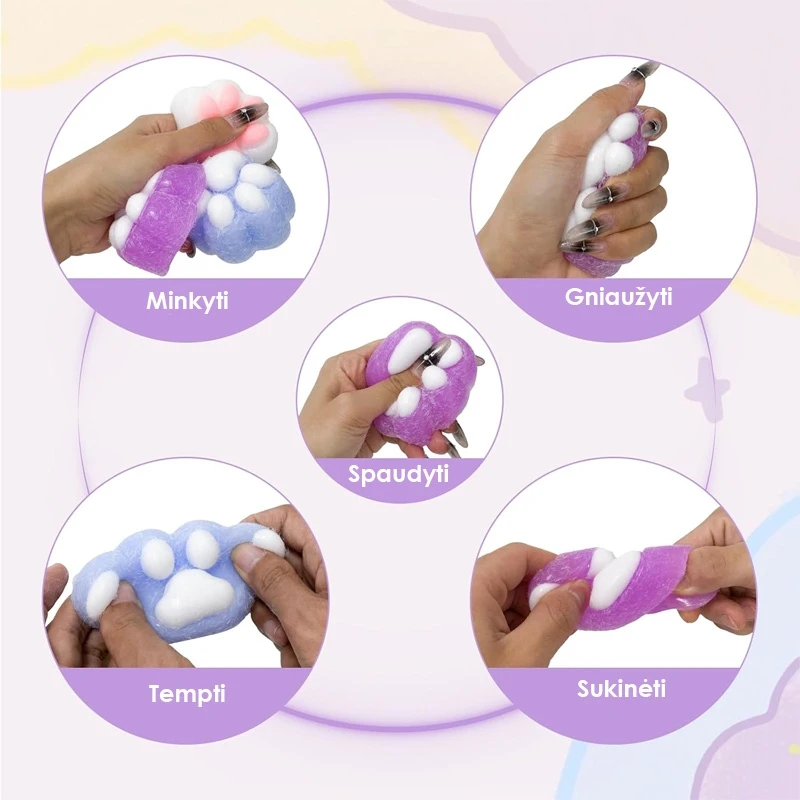 Antistresinis žaislas Katės letenėlė (Cat Paw), 6 cm - Rožinė