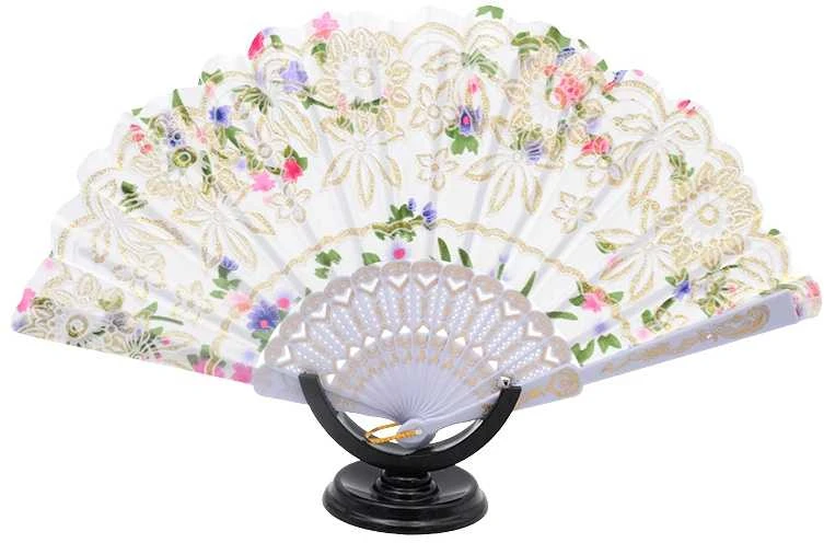 Atlasinė vėduoklė, 23 cm - Juoda