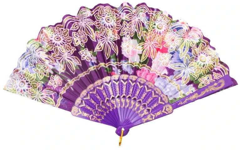 Atlasinė vėduoklė, 23 cm - Mėlyna