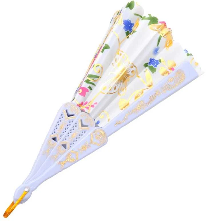 Atlasinė vėduoklė su auksiniai drugeliais, 23 cm - Rožinė