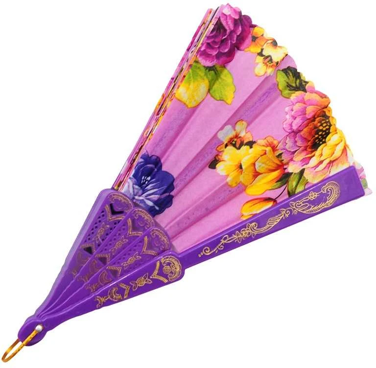 Atlasinė vėduoklė su bijūnais, 23 cm - Juoda