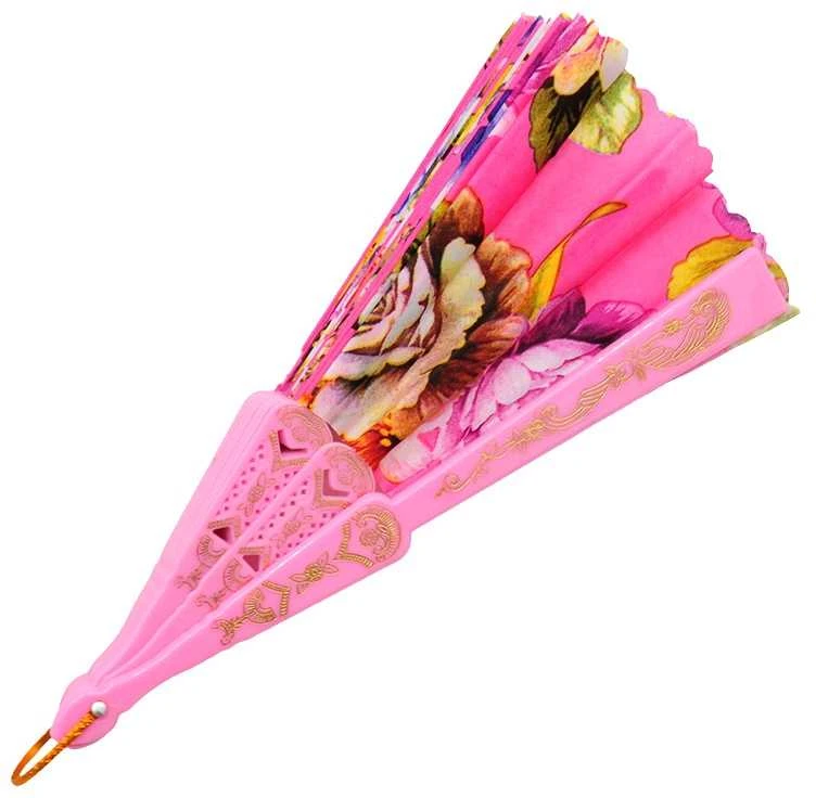 Atlasinė vėduoklė su bijūnais, 23 cm - Mėlyna