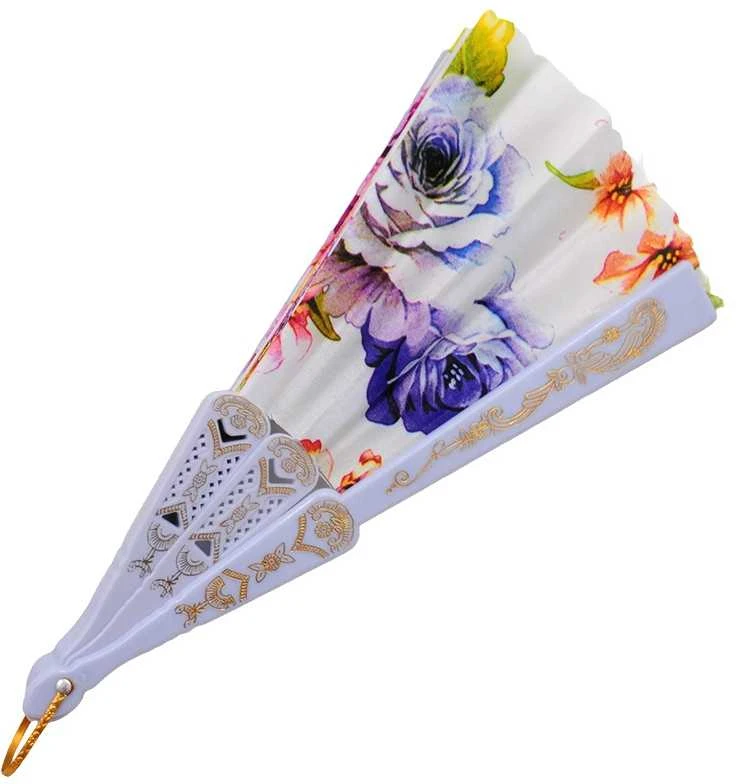 Atlasinė vėduoklė su bijūnais, 23 cm - Raudona
