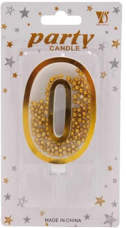 Auksinė žvakutė tortui skaičius "0"