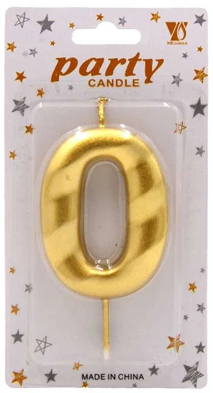 Auksinė žvakutė tortui skaičius "0"