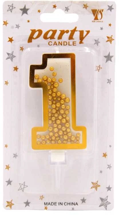 Auksinė žvakutė tortui skaičius "1"