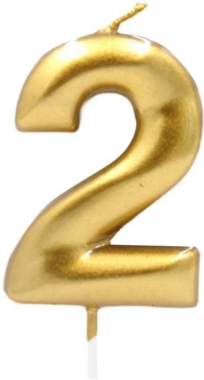 Auksinė žvakutė tortui skaičius "2"