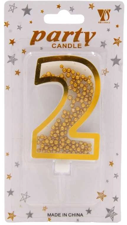 Auksinė žvakutė tortui skaičius "2"