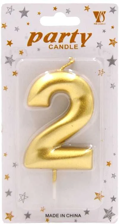 Auksinė žvakutė tortui skaičius "2"