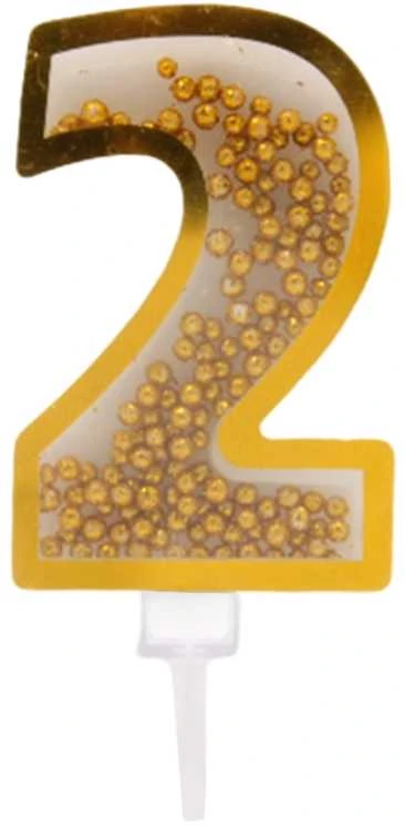Auksinė žvakutė tortui skaičius "2"