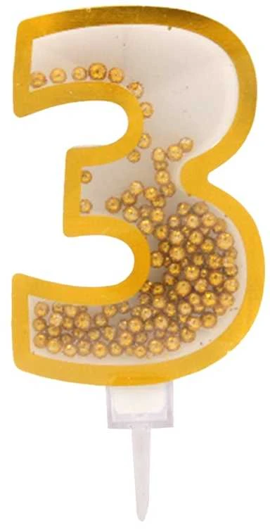 Auksinė žvakutė tortui skaičius "3"