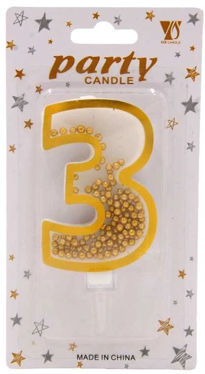Auksinė žvakutė tortui skaičius "3"
