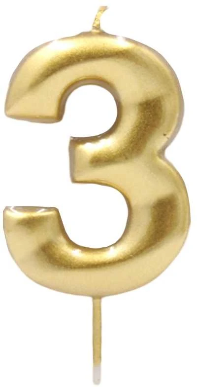 Auksinė žvakutė tortui skaičius "3"