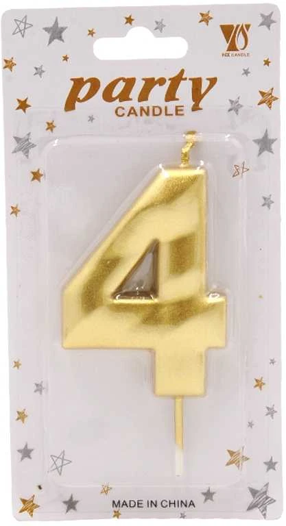 Auksinė žvakutė tortui skaičius "4"