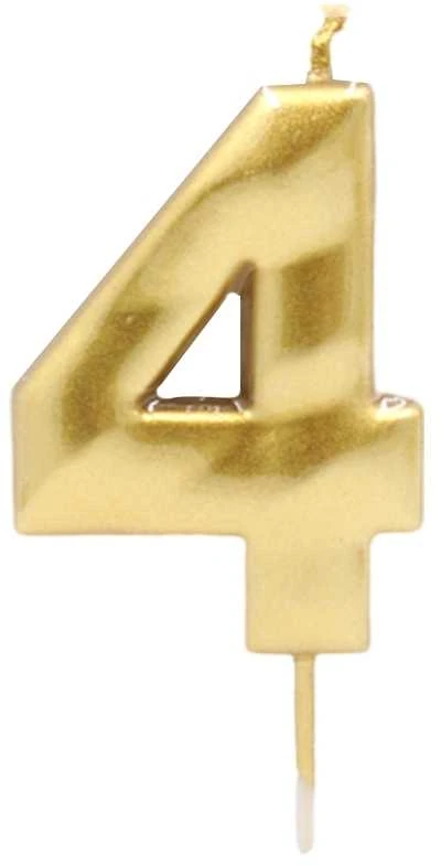 Auksinė žvakutė tortui skaičius "4"