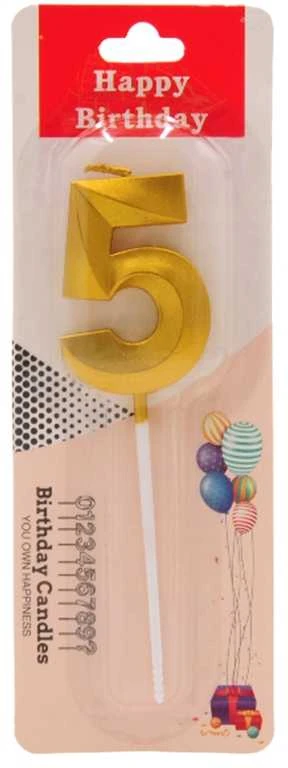 Auksinė žvakutė tortui, skaičius "5"