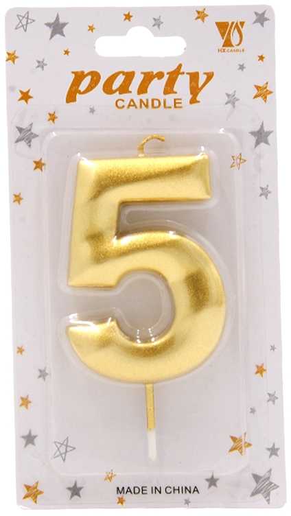 Auksinė žvakutė tortui skaičius "5"